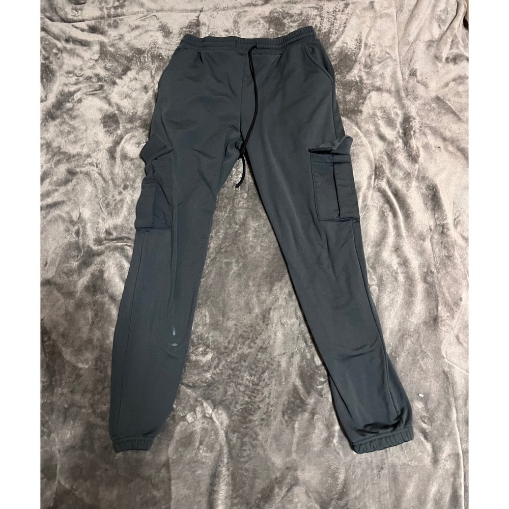 Hosho Mens Cargo Sweatpants Gray Joggers Drawstring Fleece Lined 21TRK13 Size L